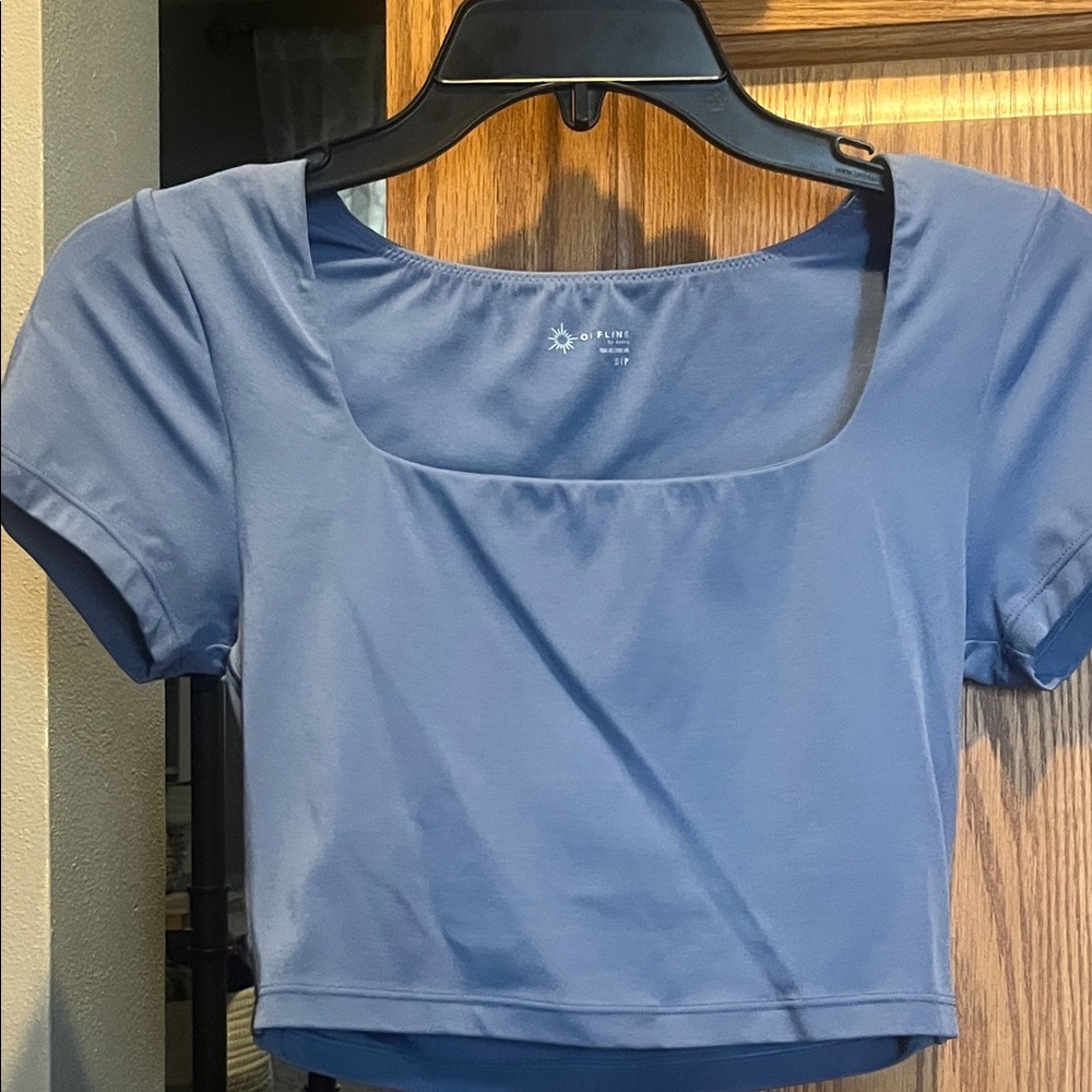 Aerie Light Blue Square Neck Crop Top